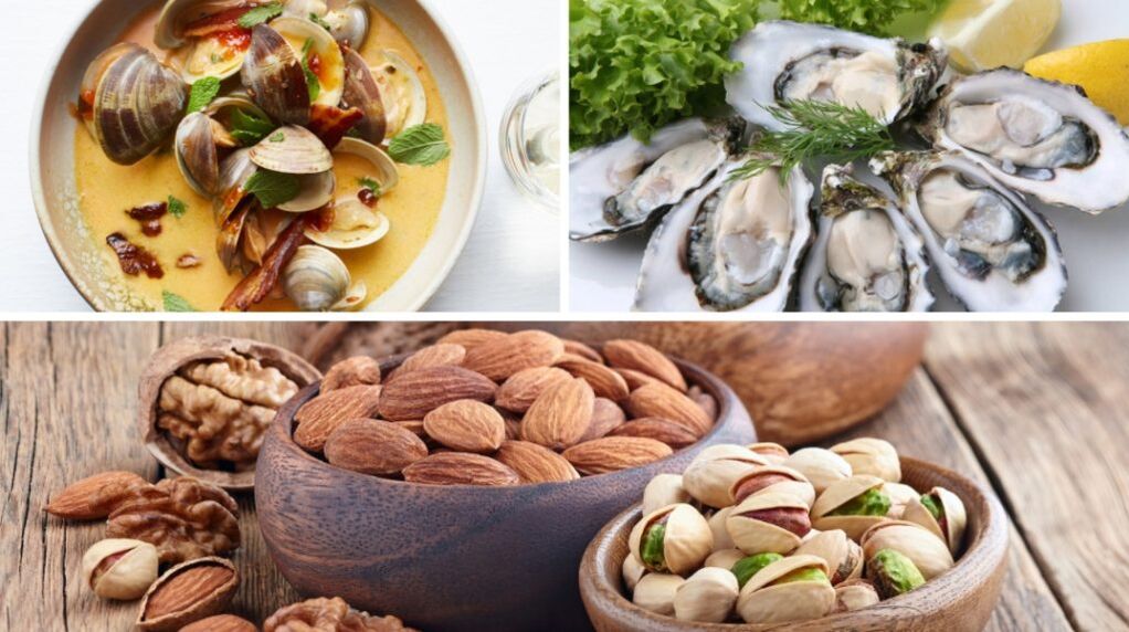 Seafood and nuts will help increase testosterone in the body of a man